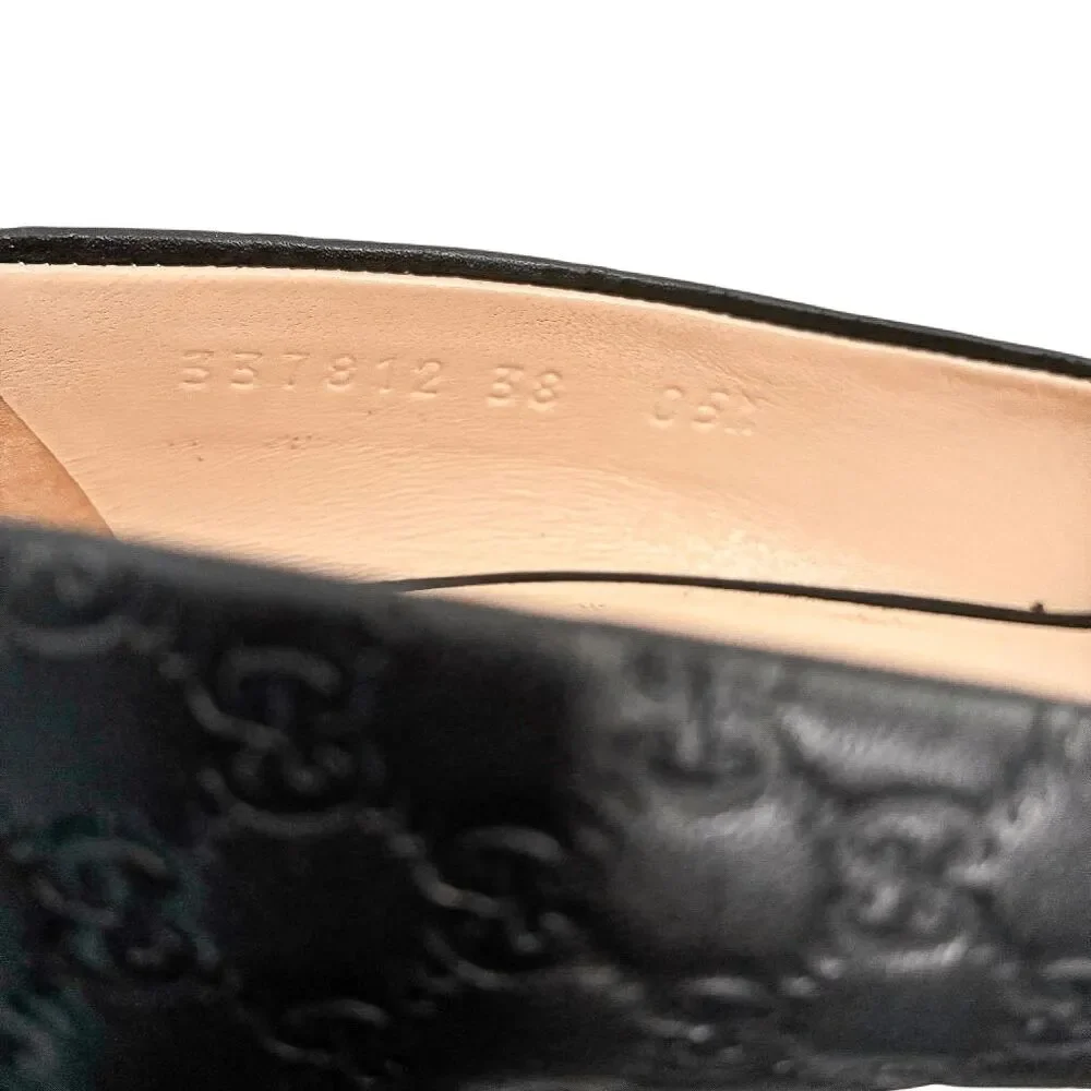 Gucci Microguccissima Black Peep Toe Pumps 38 Block High Heel GG Logo Leather - Picture 10 of 12